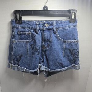 Women's Blue Denim Shorts with Butterfly Design